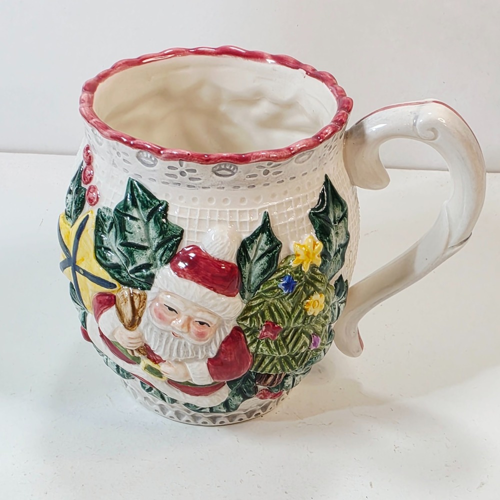 Vintage 1995 Omnibus by Fitz and Floyd Victorian Santa Christmas 3D Mug Cup